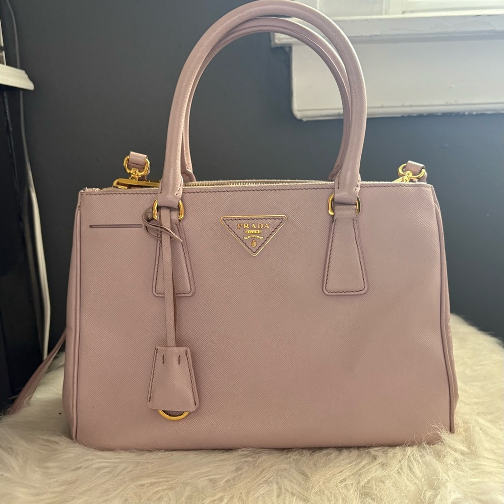 Prada Pink Saffiano Leather Satchel with Gold Hardware